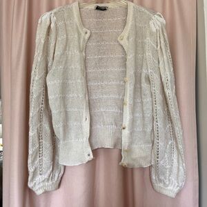 Chiara Boni Vintage White Cardigan with Textured Balloon Sleeves